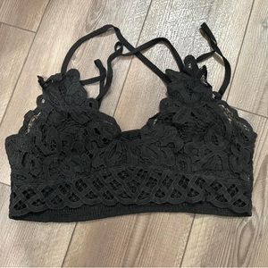 Shein Deep V lace black criss cross bralette